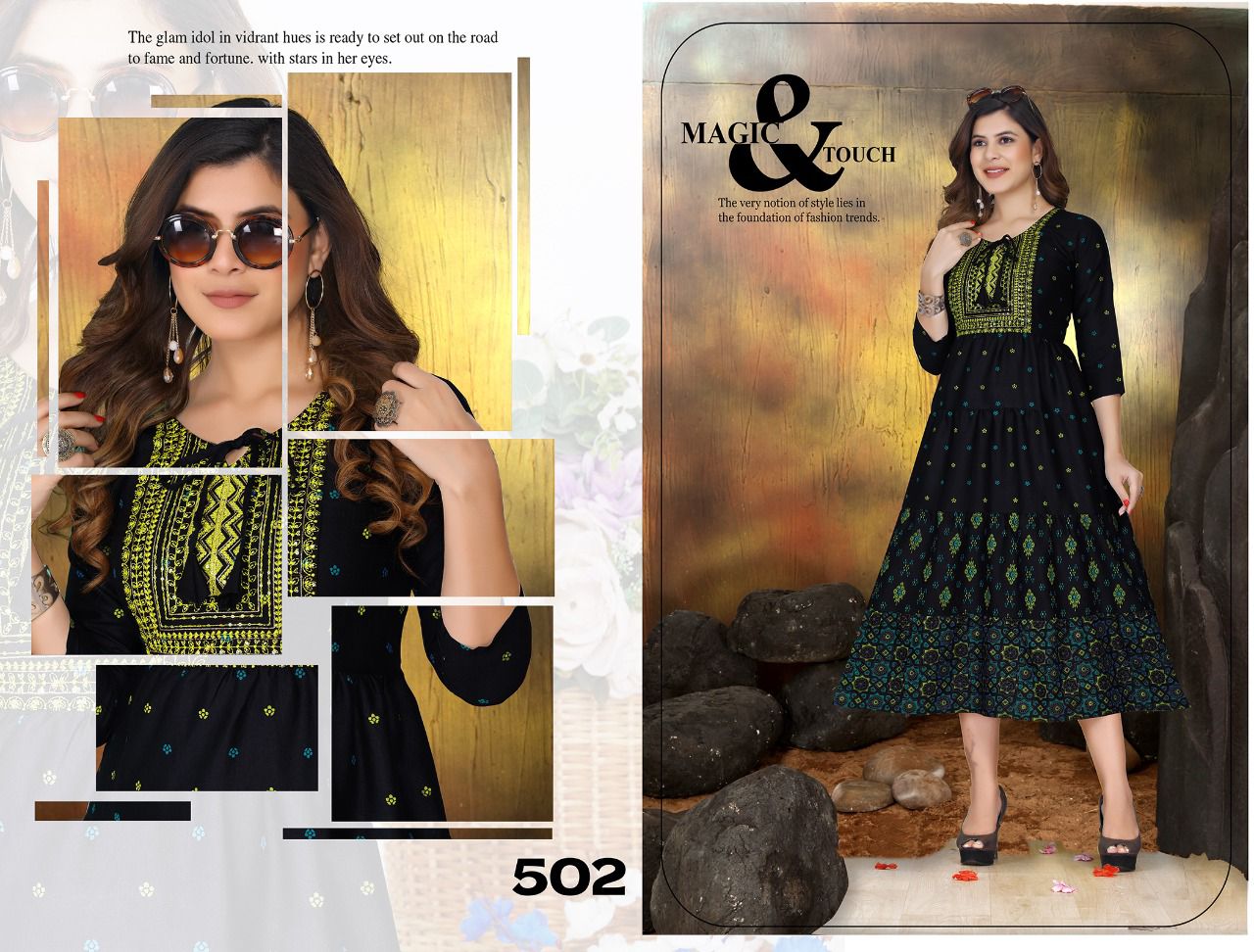 Golden Sunflower Wholesale Long Anarkali Kurti Collection